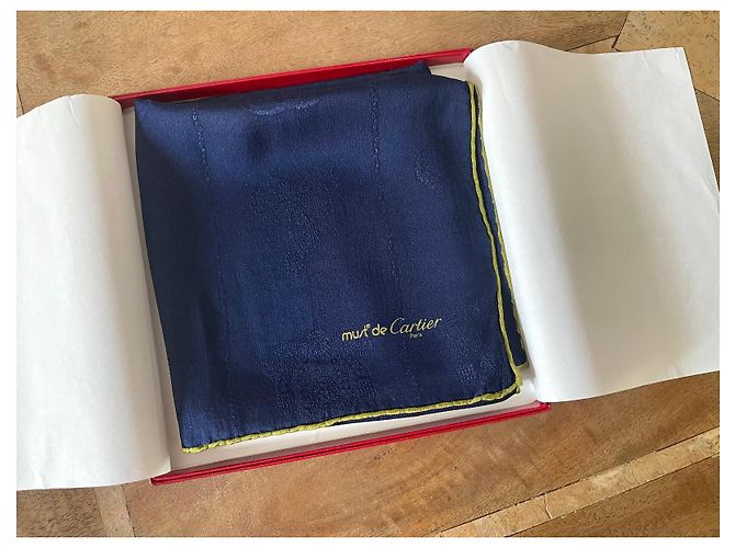 Carré Must di Cartier Marino e Verde 100% Seta Broccata Blu navy - vista 15