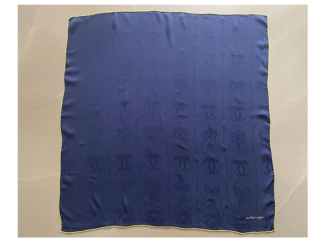Carré Must di Cartier Marino e Verde 100% Seta Broccata Blu navy - vista 2