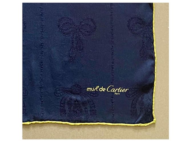 Carré Must di Cartier Marino e Verde 100% Seta Broccata Blu navy - vista 9