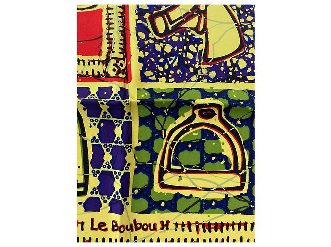Hermès Magnifikes HERMES Tuch NEU 70 X 70 cm Der Boubou H Grün Orange Gelb Dunkelblau - Ansicht 3