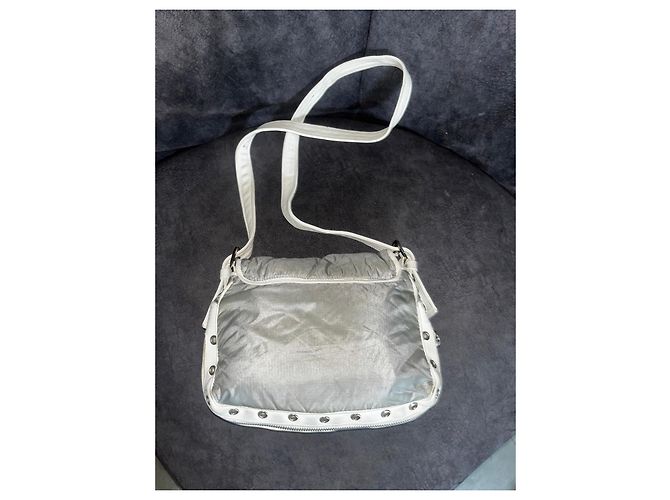 Edge Céline Celine Bolso de hombro de nailon plateado y cuero blanco Plata - vista 4