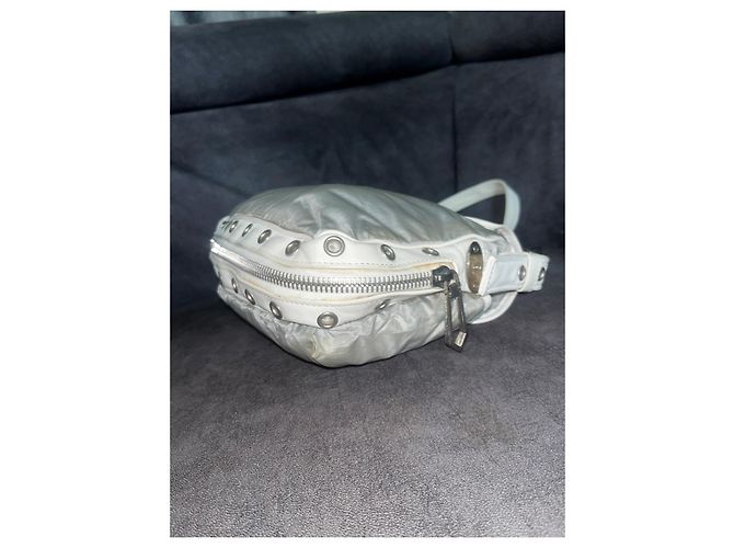 Edge Céline Celine Bolso de hombro de nailon plateado y cuero blanco Plata - vista 5