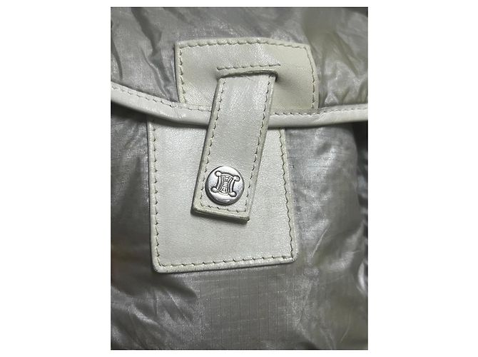 Edge Céline Celine Bolso de hombro de nailon plateado y cuero blanco Plata - vista 7