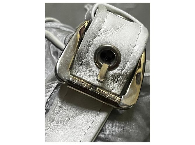 Edge Céline Celine Bolso de hombro de nailon plateado y cuero blanco Plata - vista 8
