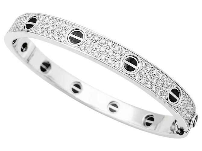 Bracciale Cartier, 'Love', oro bianco, diamanti e ceramica. - vista 2