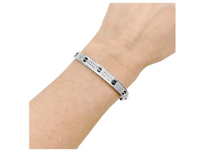 Bracciale Cartier, 'Love', oro bianco, diamanti e ceramica. - vista 5