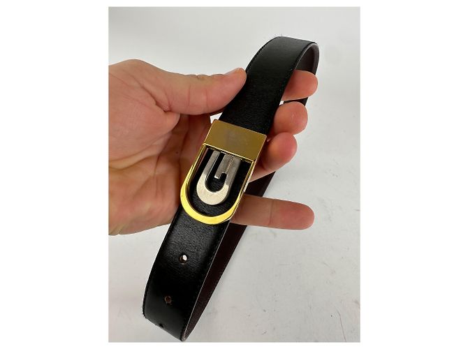 Cintura reversibile vintage Gucci in pelle nera e marrone Nero - vista 2