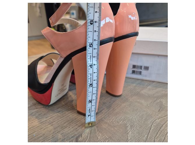 Sandali con tacco a blocco Jimmy Choo Tiber - Nero/Rosso/Pesca - vista 10