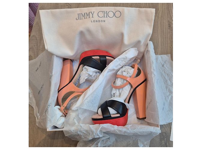 Sandali con tacco a blocco Jimmy Choo Tiber - Nero/Rosso/Pesca - vista 11