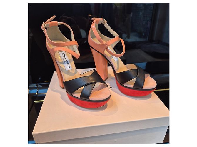 Sandali con tacco a blocco Jimmy Choo Tiber - Nero/Rosso/Pesca - vista 2