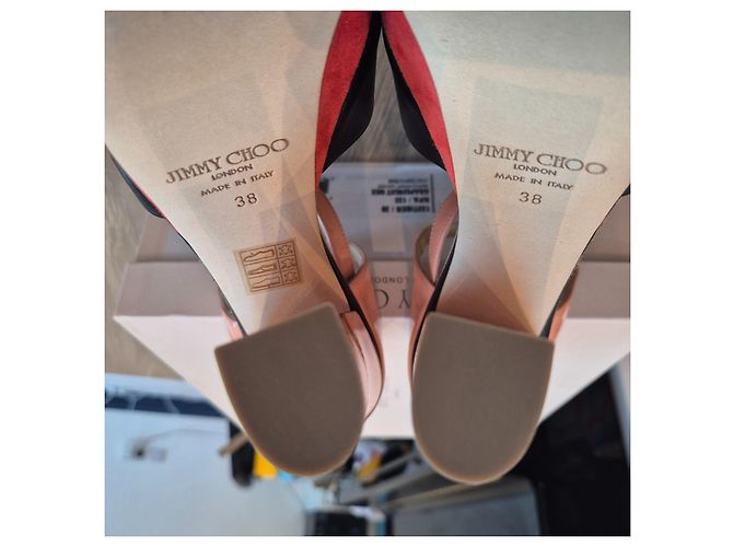 Sandali con tacco a blocco Jimmy Choo Tiber - Nero/Rosso/Pesca - vista 5