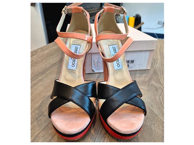 Sandali con tacco a blocco Jimmy Choo Tiber - Nero/Rosso/Pesca - vista 6