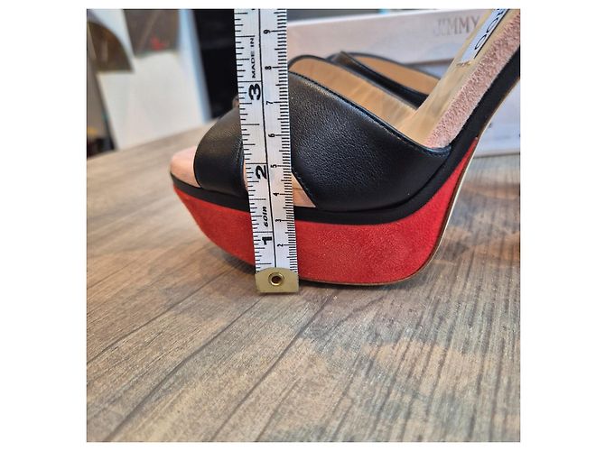 Sandali con tacco a blocco Jimmy Choo Tiber - Nero/Rosso/Pesca - vista 8