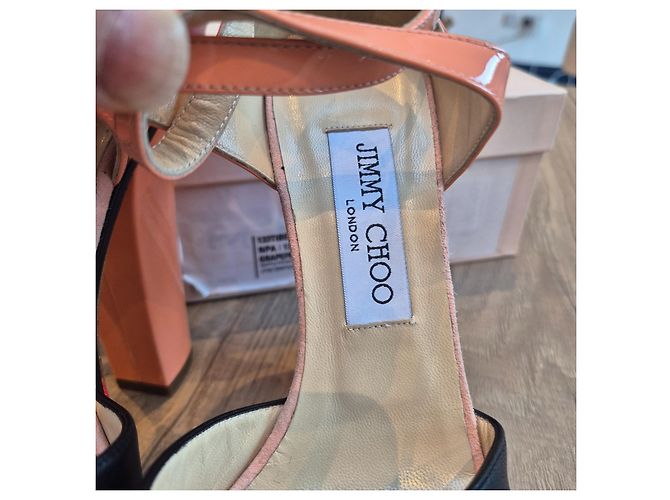 Sandali con tacco a blocco Jimmy Choo Tiber - Nero/Rosso/Pesca - vista 9