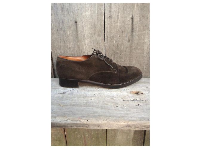 Derbies Hermès Marron Suede Marron foncé - vue 10