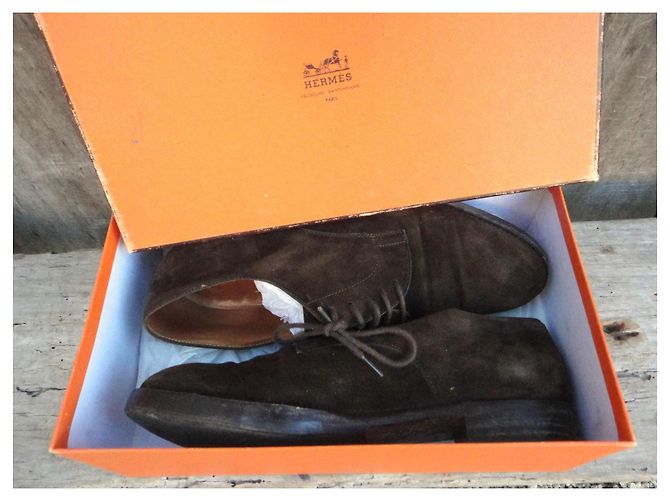 Derbies Hermès Marron Suede Marron foncé - vue 2