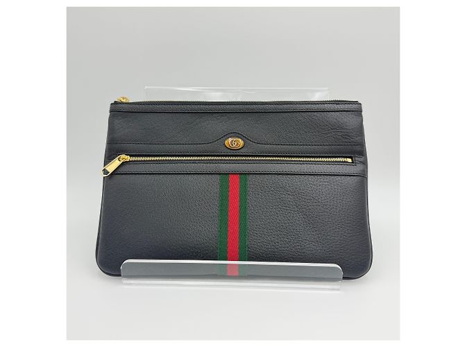 Gucci Clutch in pelle nera Ophidia con tre strisce Nero - vista 3