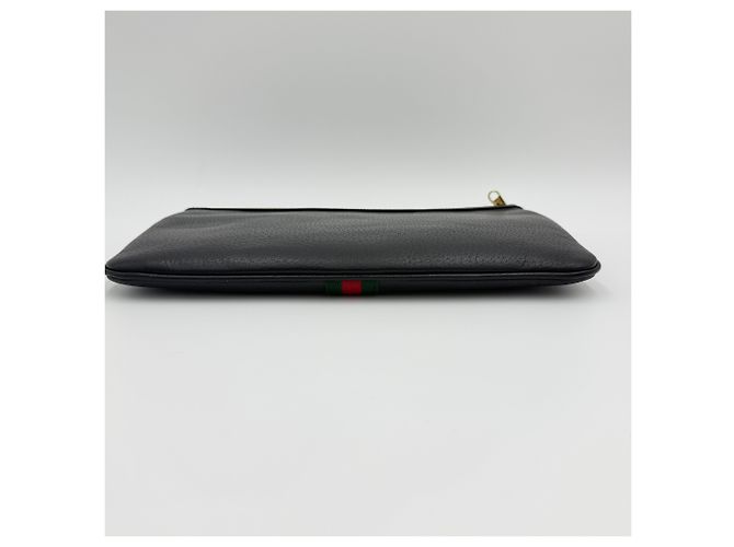 Gucci Clutch in pelle nera Ophidia con tre strisce Nero - vista 7