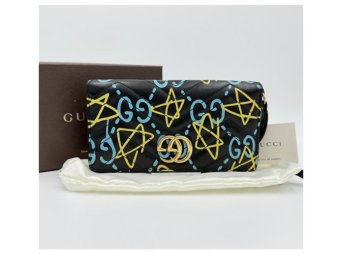 Gucci GG Marmont Ghost Star Apollo Print Reißverschluss Lange Geldbörse Blau - Ansicht 2