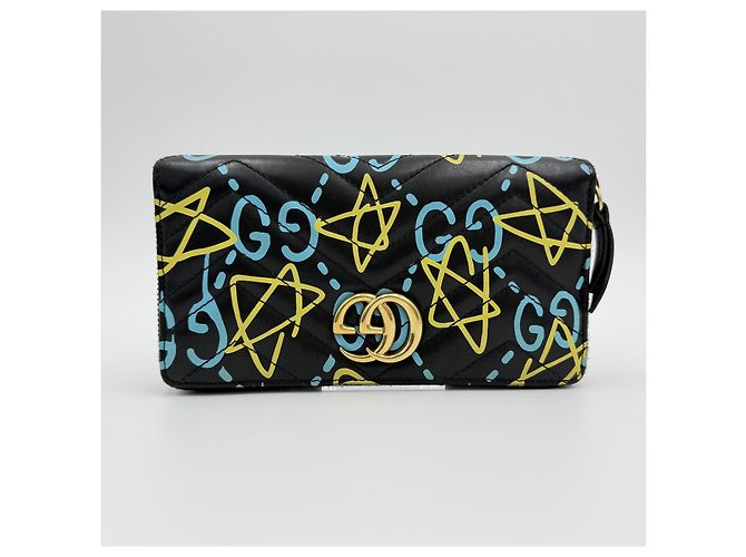 Gucci GG Marmont Ghost Star Apollo Print Reißverschluss Lange Geldbörse Blau - Ansicht 3