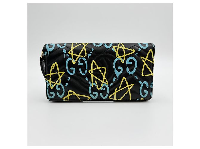 Gucci GG Marmont Ghost Star Apollo Print Reißverschluss Lange Geldbörse Blau - Ansicht 6