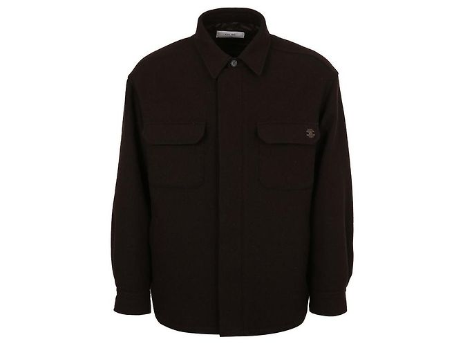 Céline Triomphe besticktes Wollflanell-Overshirt Schwarz - Ansicht 2