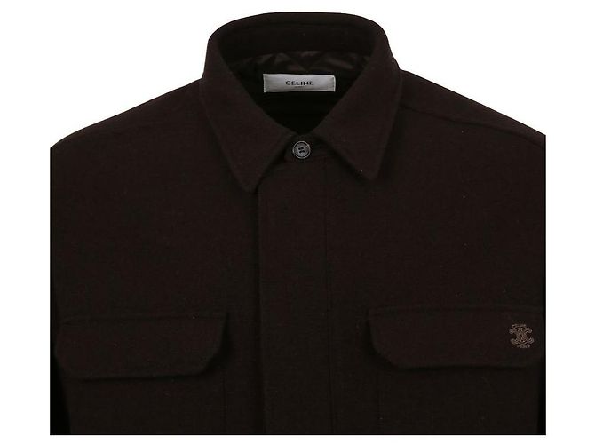 Céline Triomphe besticktes Wollflanell-Overshirt Schwarz - Ansicht 7