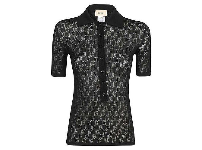 Gucci Polo de mezcla de algodón y seda Negro - vista 4
