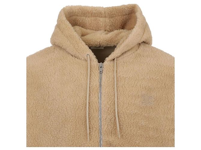 Céline Giacca con cappuccio in pile Triomphe Marrone - vista 7