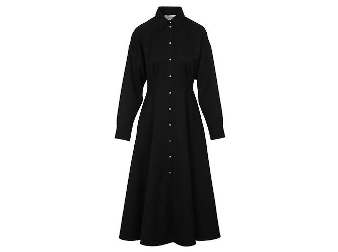 Céline Vestido de lana negra Trionf con botón Negro - vista 2