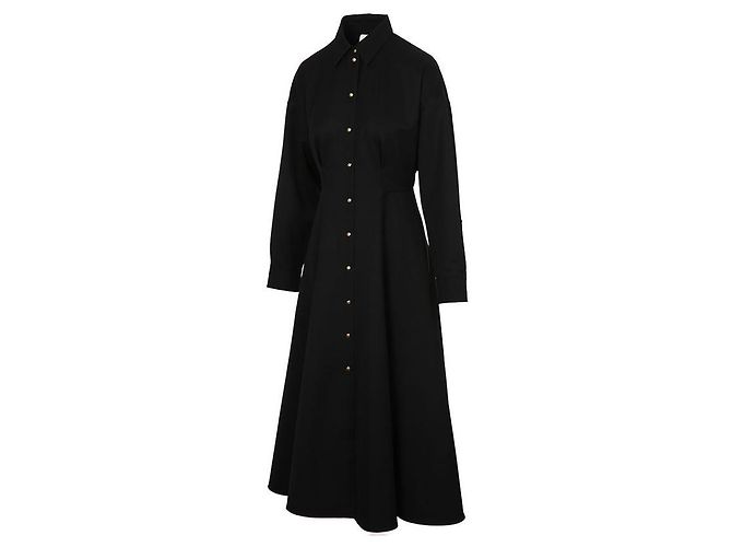 Céline Vestido de lana negra Trionf con botón Negro - vista 3