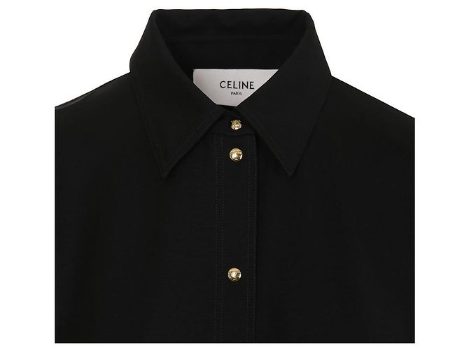 Céline Vestido de lana negra Trionf con botón Negro - vista 7