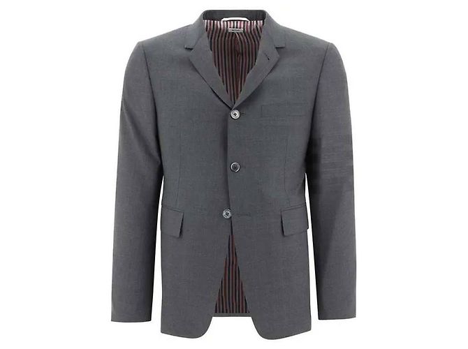 Thom Browne Classic Fit Bar Stripe Plain Weaving Wool Jacket - view 4
