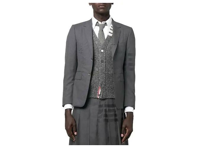 Thom Browne Classic Fit Bar Stripe Plain Weaving Wool Jacket - view 5