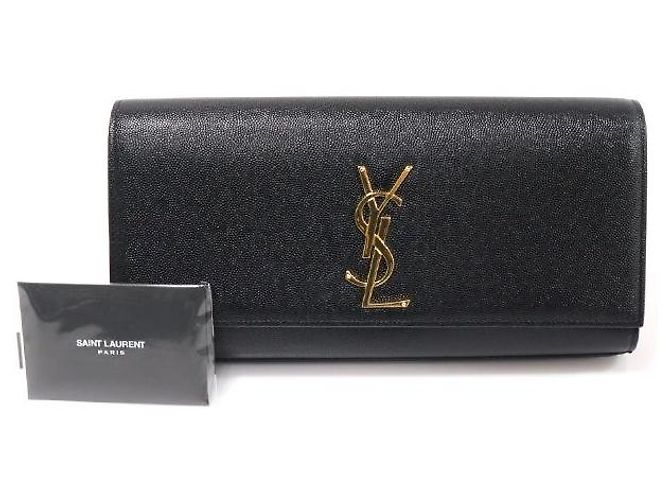 Saint Laurent Clutch Classica Cassandra in Pelle Grana Nera Nero - vista 3