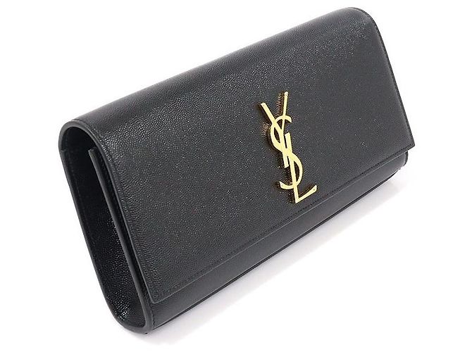 Saint Laurent Clutch Classica Cassandra in Pelle Grana Nera Nero - vista 4