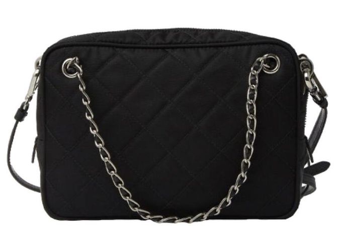 Prada Nylon gesteppte Schultertasche mit Kette Schwarz - Ansicht 3