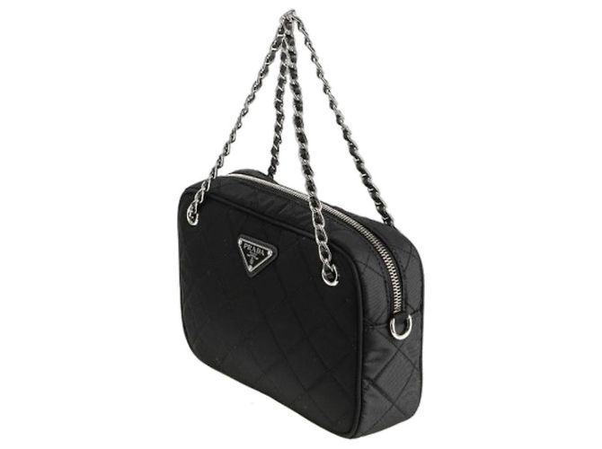 Prada Nylon gesteppte Schultertasche mit Kette Schwarz - Ansicht 4