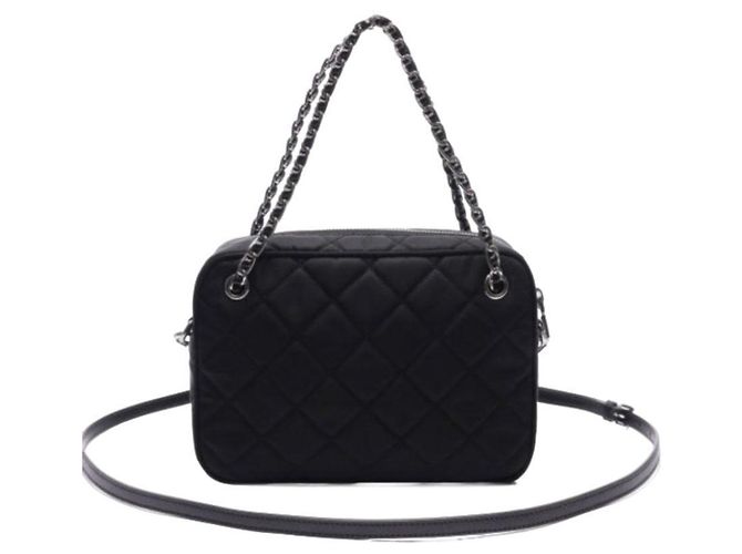 Prada Nylon gesteppte Schultertasche mit Kette Schwarz - Ansicht 7