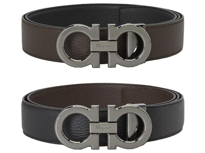 Salvatore Ferragamo Cintura Reversibile da Uomo Gancini Nero Marrone (Pre-Cut) - vista 2
