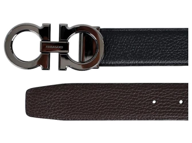 Salvatore Ferragamo Cintura Reversibile da Uomo Gancini Nero Marrone (Pre-Cut) - vista 4