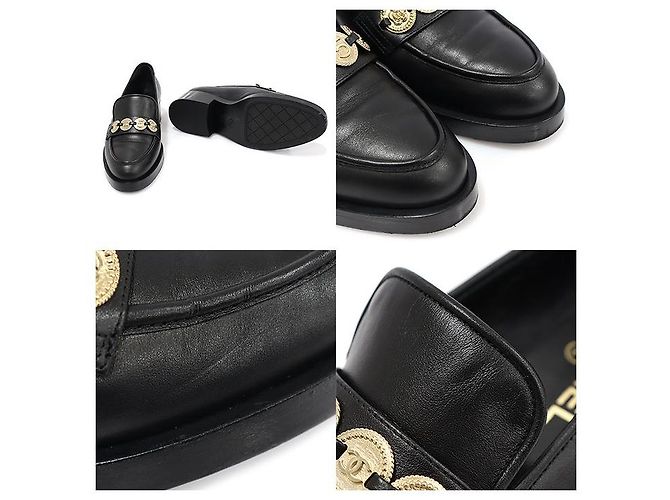 Chanel Mocassini da donna in pelle di vitello nera con medaglione dorato Nero - vista 6