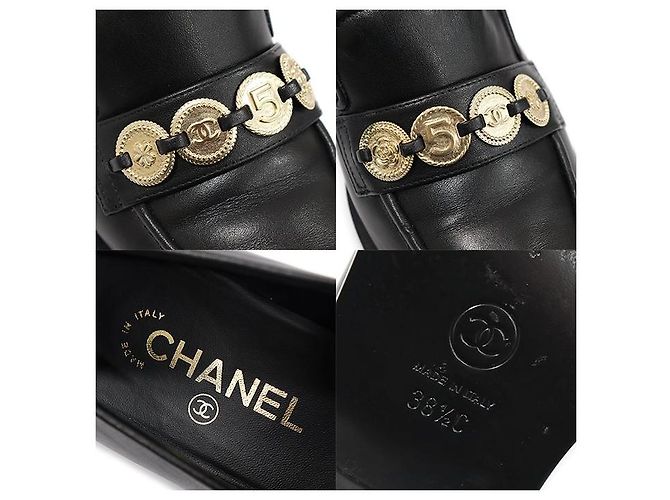 Chanel Mocassini da donna in pelle di vitello nera con medaglione dorato Nero - vista 7