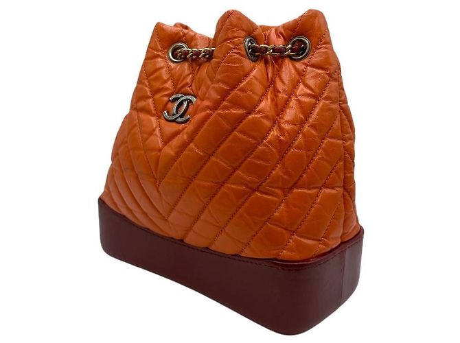 Chanel Chevron Quilted Gabriel Small Backpack Orange - view 3