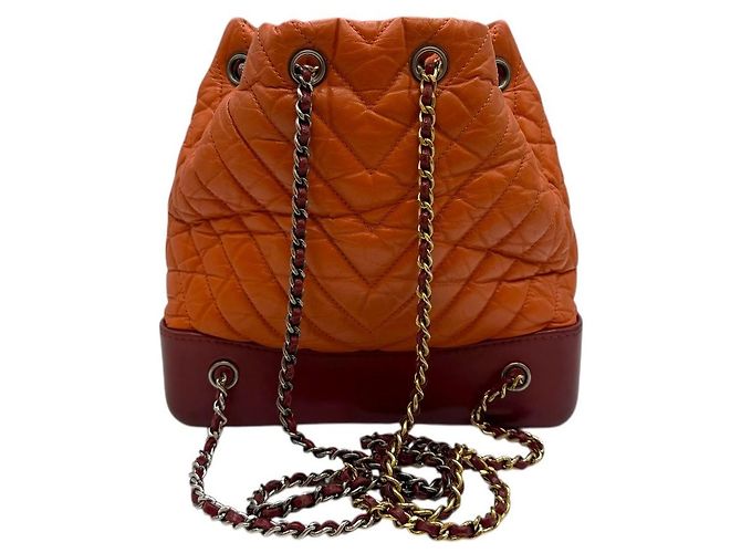 Chanel Chevron Quilted Gabriel Small Backpack Orange - view 4