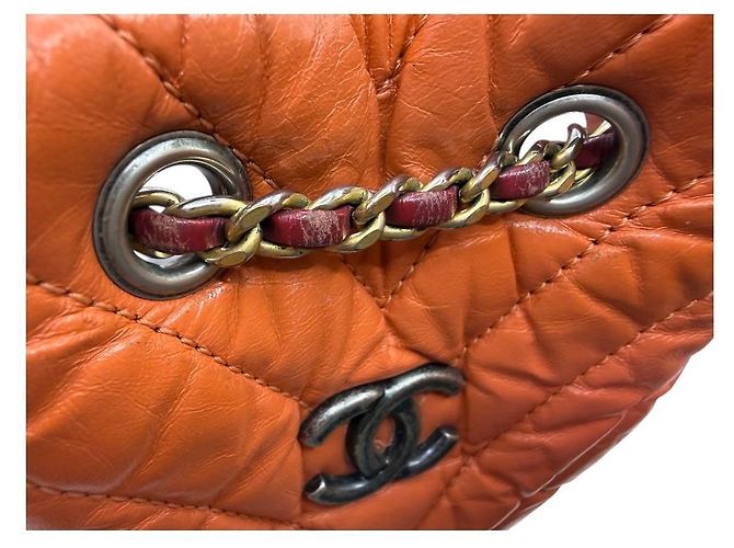 Chanel Chevron Quilted Gabriel Small Backpack Orange - view 8