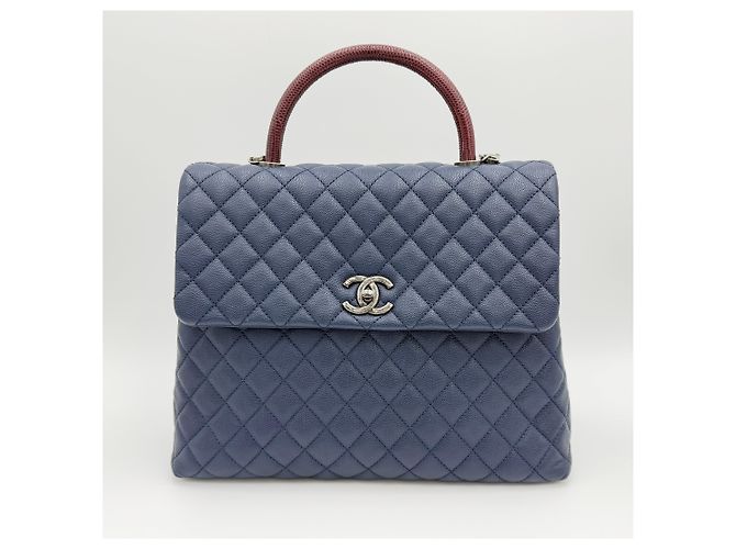 Chanel Borsa a spalla Coco Handle con catena, grande, collezione blu - vista 3
