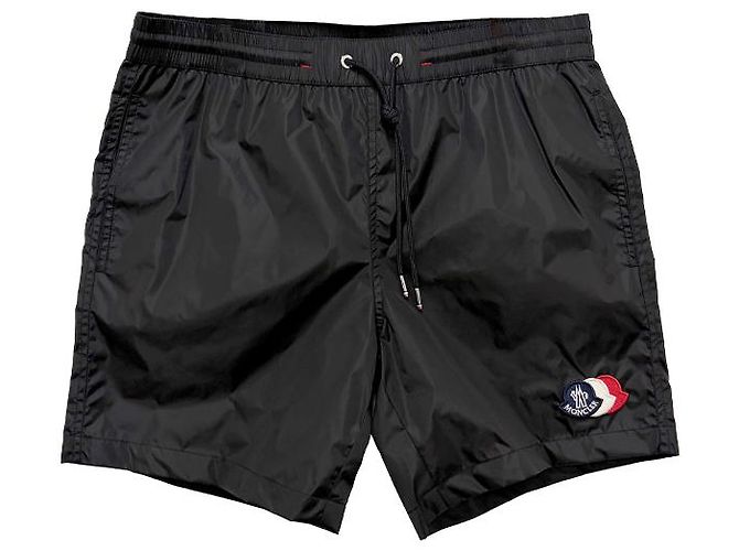 Moncler Shorts de bain noirs avec patch logo tricolore - vue 11