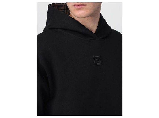 Fendi Besticktes Langarm-Hoodie-T-Shirt Schwarz - Ansicht 7