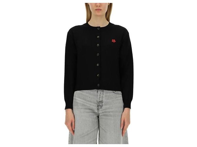 Kenzo Wollcardigan mit Bork Blumenpatch von La Primavera Schwarz - Ansicht 4